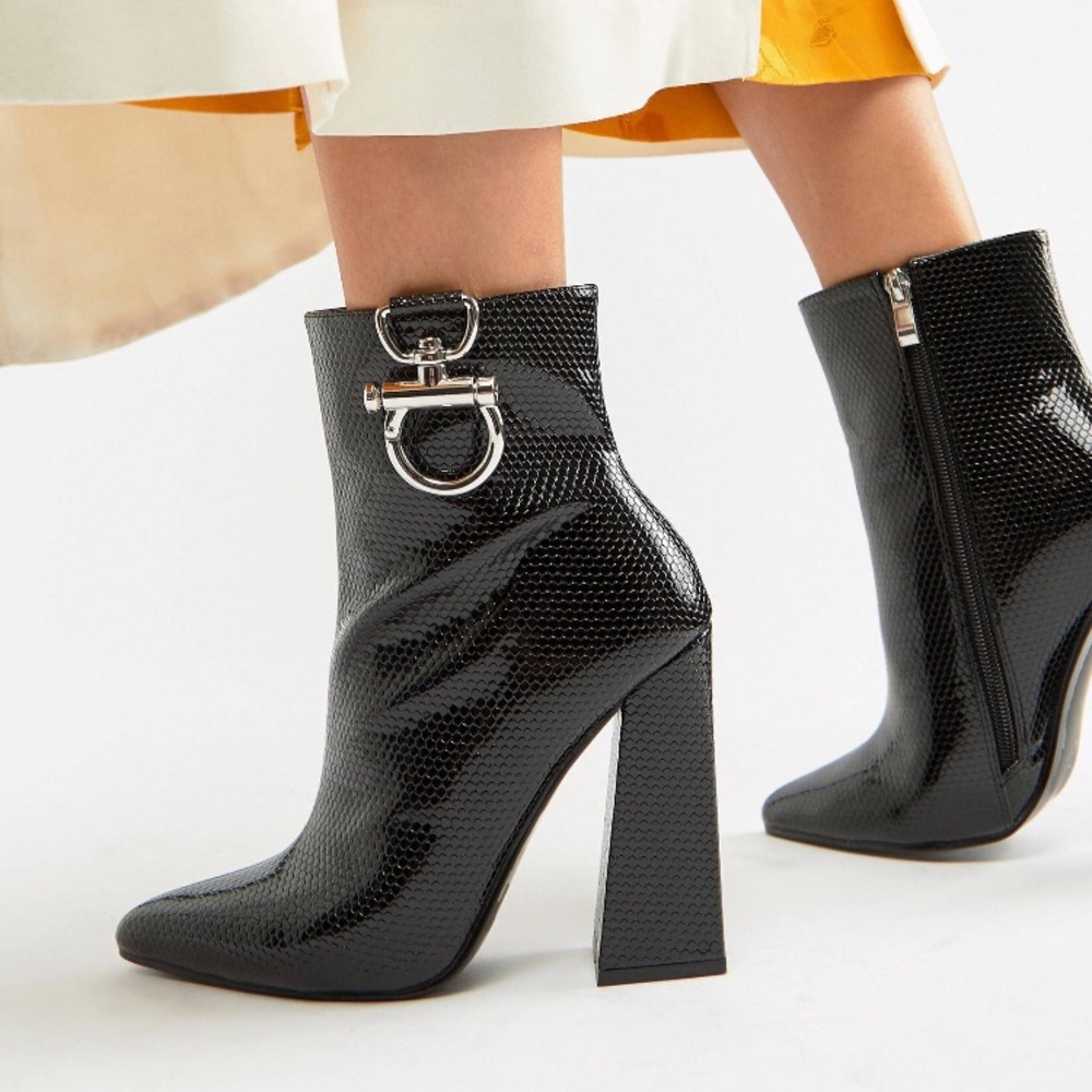Public Desire Forever black croc silver hardwear boots - Black croc / US 7